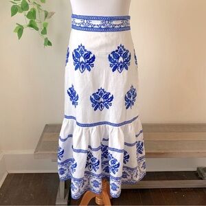 ZARA embroidered linen skirt